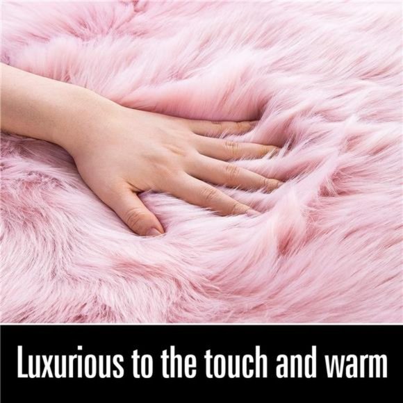 Soft Fluffy Pink Faux Fur Rugs for Bedroom Bedside Rug 2x3 Feet, Washable, Furry - Picture 2 of 7